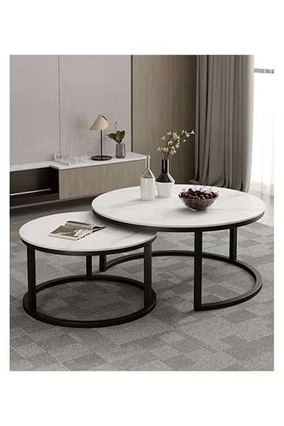 AGD Modern 2 Pieces Nesting Round Coffee Table Set for Living Room, Garden, etc., Round Coffee Table