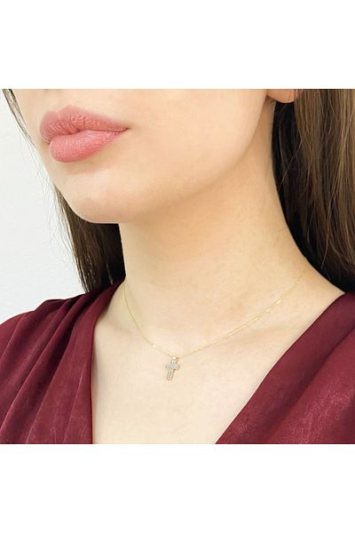 Bijuteria SORELLY Lant Aur 14k Cruce cu Pietre Zirconia Faith