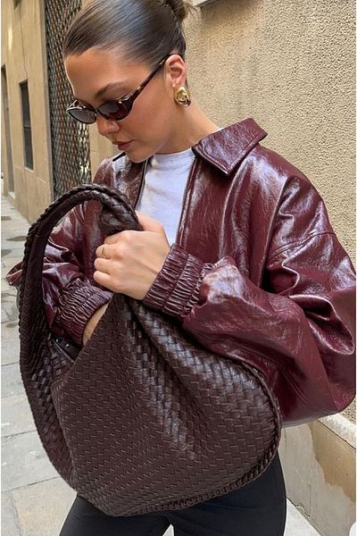 Elanore Knitted Detailed Retro Btgg Women's Shoulder Bag Bitter Brown