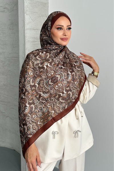 Stella Eşarp Ethnic ρετρό μοτίβο καφέ βαμβακερό μαλακό σάλι