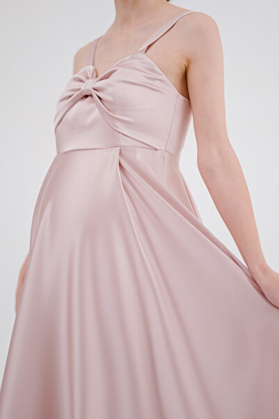 Desen Hamile Giyim Pudra Parlak Saten Uzun Hamile Abiye Elbise