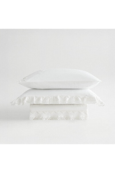 Ecocotton Paye Double Duvet Cover Set 100% Organic Cotton Percal Embroidered Lace Cream 200X220 cm