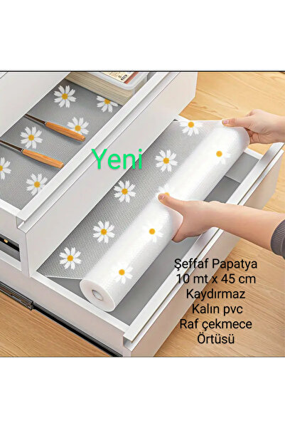 Blue Home Papatya Tasarımlı Kaymaz Raf Astarı Rulosu -Mutfak, Buzdolabı & Dolaplar Için Çekmece Matı, 45 X 10