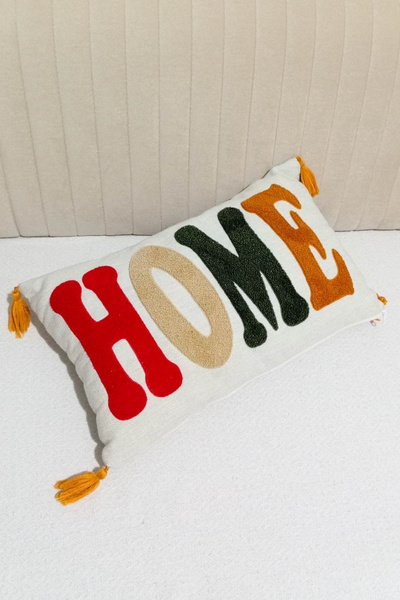 e-Bizz Store 1 Adet Punch Nakışlı Home Yazılı & Desenli Kırlent Kılıfı