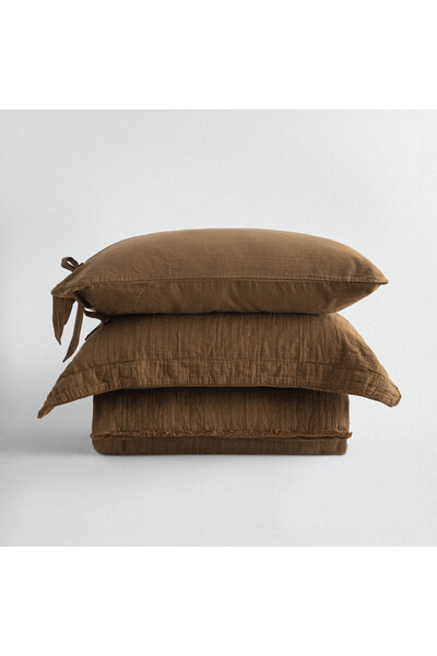 Ecocotton Serra Battal Boy Nevresim Takımı %100 Organik Pamuk Dokuma Kahveren...