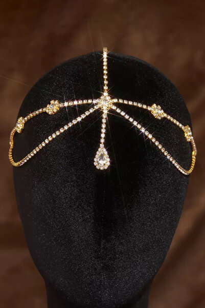 TAKIŞTIR Altın Renk Taş Detaylı Alınlık/Kına Aksesuarı