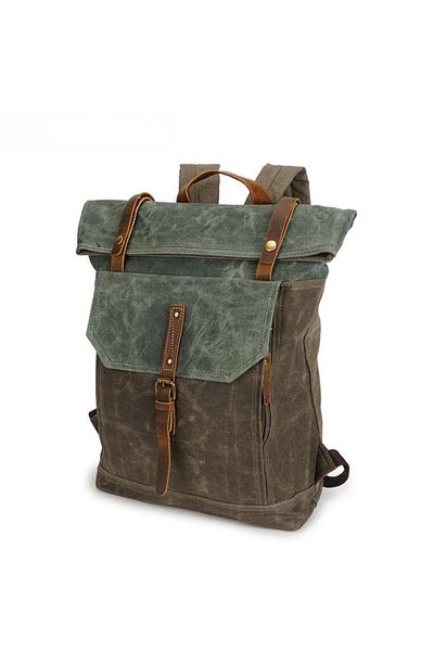 Generic Retro Canvas Backpack Crazy Horse Leather Waterproof Outdoor Travel Leisure Commuting School Bag