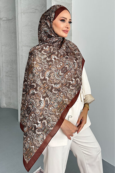 Stella Eşarp Ethnic ρετρό μοτίβο καφέ βαμβακερό μαλακό σάλι