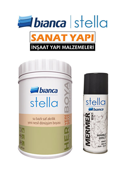 Bianca Stella Set Boya Beyaz + Siyah Mermer Efekti