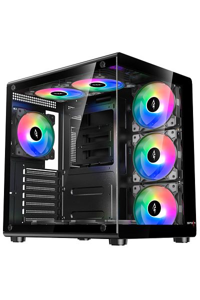 SPEARPC حقيبة ألعاب Strike G210، 6 مراوح ARGB، زجاج، موزع ARGB وجهاز تحكم عن بعد، ATX/ITX، USB 3.0، أسود