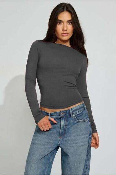 Seeh Smoked Crew Neck Basic Long Sleeve Bodysuit SH142