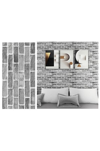 awwaline Set 10 x Decorative Self-Adhesive Wallpaper, awwaline, Gray, Brick Pattern, Soft Foam, Waterproof, E