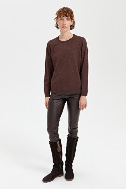 Desen Triko Γυναικείο πουλόβερ Angelina Basic - Crew Neck, Χρώμα Καφέ