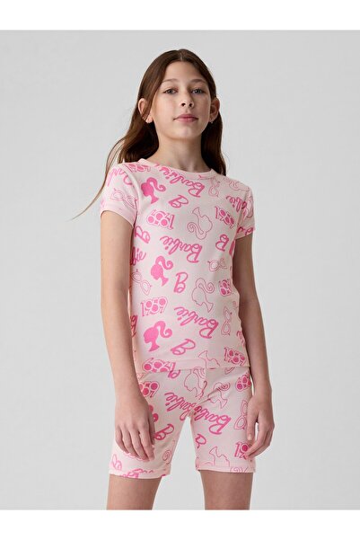 GAP Kız Çocuk Pembe Organik Pamuk Barbie Desenli Pijama Takımı
