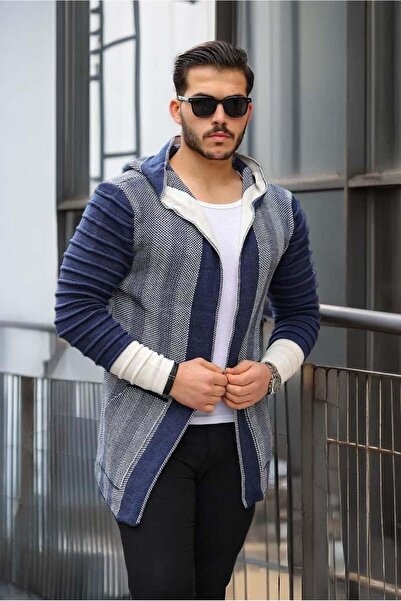 Valiberta Erkek İndigo Kolları Desenli Panço Hırka