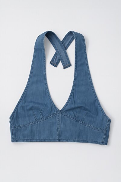 Bluewhite Halter Neck Jean Bustier