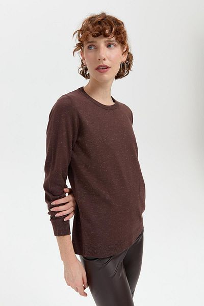Desen Triko Angelina Basic Women's Sweater - Crew Neck, Brown Color