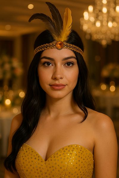 TAKIŞTIR Yellow Color Feather Figured Charleston Headband