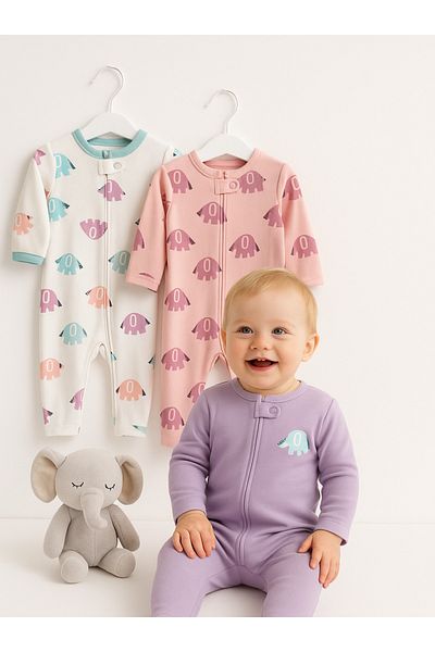 İZYALİF BABY Baby Girl 3 Piece Set Jumpsuit Set Cotton Zippered Without Booties