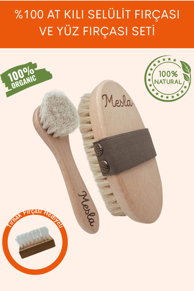 Mesla Organik Doğal At Kılı Selülit Fırçası Ve Yüz Fırçası