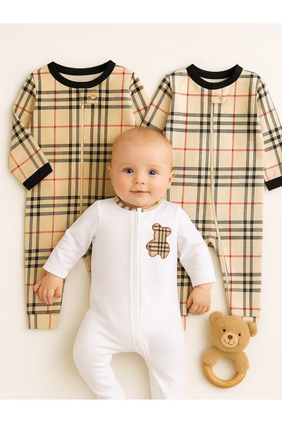 İZYALİF BABY Baby Boy 3-Piece Sleep Casual Jumpsuit Without Booties Cotton