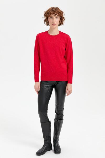 Desen Triko Angelina Basic Women's Sweater - Null Collar, Red