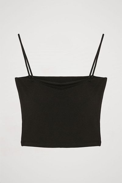 Quzu Basic Crop Tank Top with Rope Strap Black