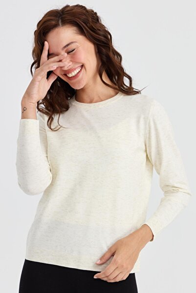 Desen Triko Γυναικείο πουλόβερ με λαιμόκοψη Angelina Basic Bone