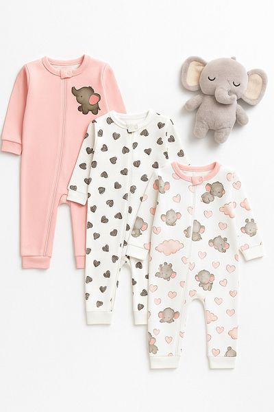 İZYALİF BABY Baby Girl 3 Piece Set Jumpsuit Set Cotton Zippered Without Booties
