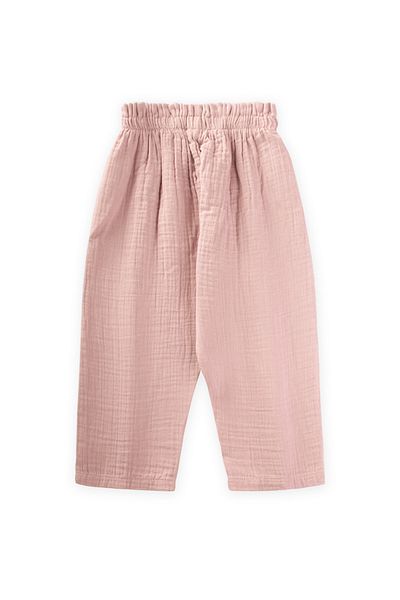 Cigit Organic Waist Ruffled Wide Cut Muslin Trousers Age 1-8 Powder Pink