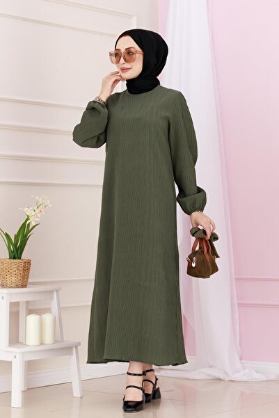 Sevitli Luna Hijab Φόρεμα-Χακί με ζώνη μέσης