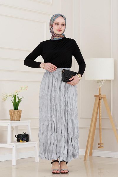 Sevitli Gray Crochet Skirt - Elastic Waist
