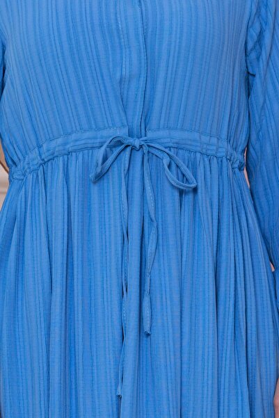 Sevitli Φόρεμα Blue Sare - Πουκάμισο με γιακά και τούνελ μέσης