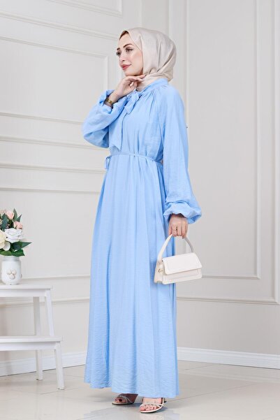 Sevitli Φόρεμα Lara με κορδόνια στο γιακά-Μπλε μωρό