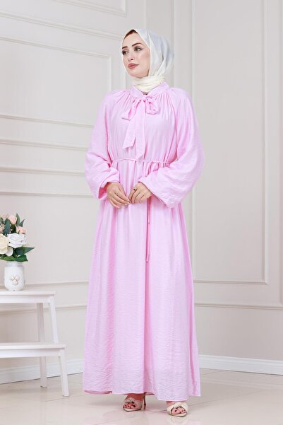 Sevitli Φόρεμα Lara με κορδόνια στο γιακά-ροζ