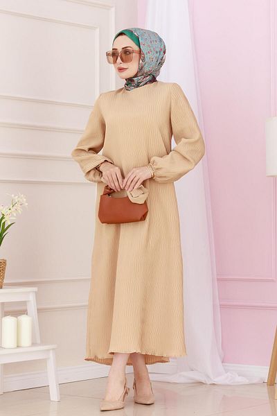 Sevitli Φόρεμα Luna Hijab με Ζώνη στη μέση-Μπεζ