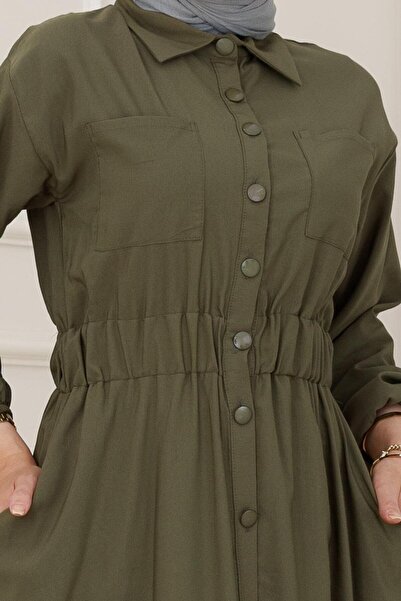 Sevitli Φόρεμα με ελαστική μέση και τσέπη-Χακί