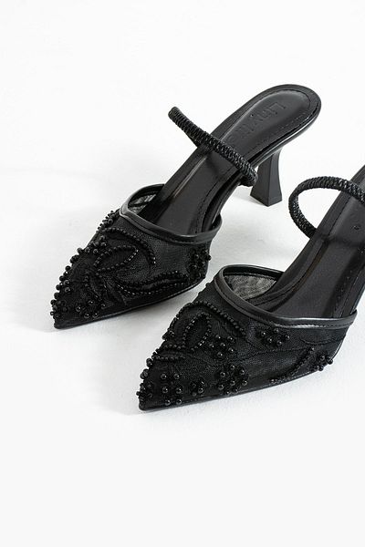 StWenn Natalyn Mesh Embroidery and Bead Detailed Pointed Toe Women's Heeled Bridal Shoes