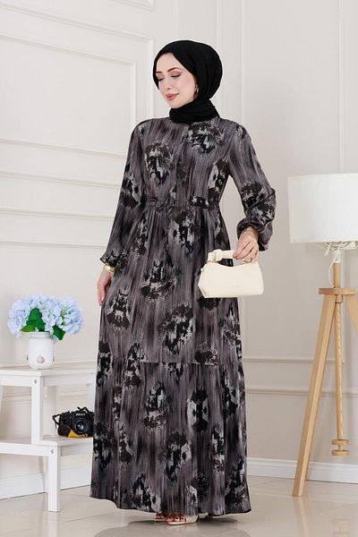 Sevitli Hera Viscon Dress with Tunnel at the Waist-Anthracite