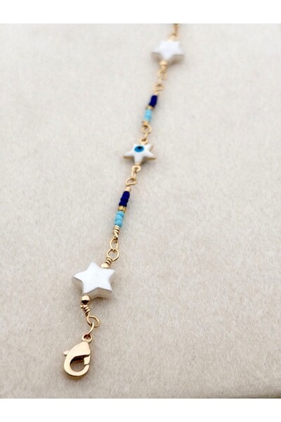 Siya Silver خلخال من الفولاذ مزين بنجمة مطرزة بالخرز