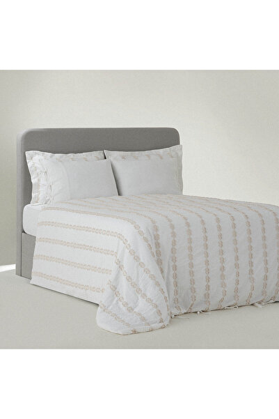 Ecocotton Sima Double Duvet Cover Set 100% Organic Cotton Muslin Embroidered Cream 200x220 Cm