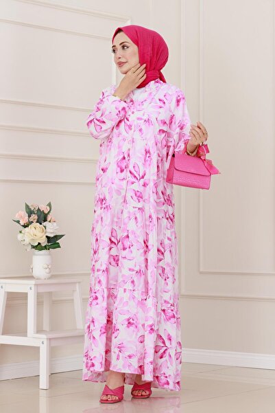 Sevitli Φόρεμα Lotus με μισό κουμπί-ροζ