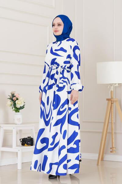 Sevitli Φόρεμα με γεωμετρικό σχέδιο-Λευκό