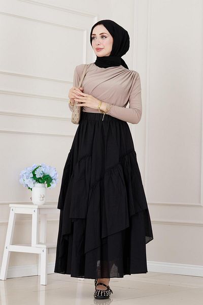 Sevitli Layered Botto Voile Skirt-Black