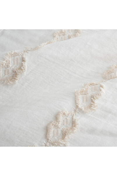 Ecocotton Sima Double Duvet Cover Set 100% Organic Cotton Muslin Embroidered Cream 200x220 Cm