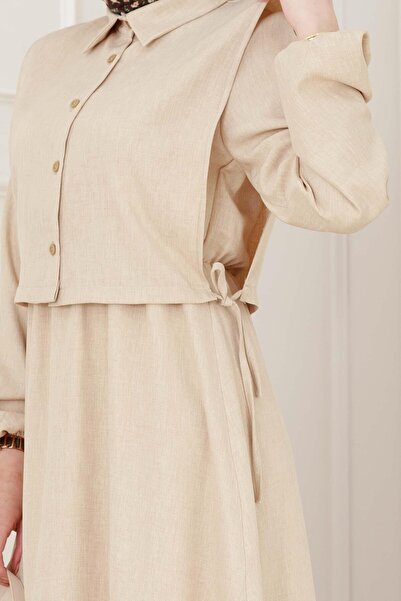 Sevitli Σετ Φόρεμα με Πλαϊνές Κορδέλες-Μπεζ