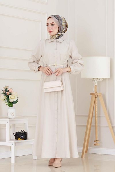 Sevitli Belted Dress-Beige