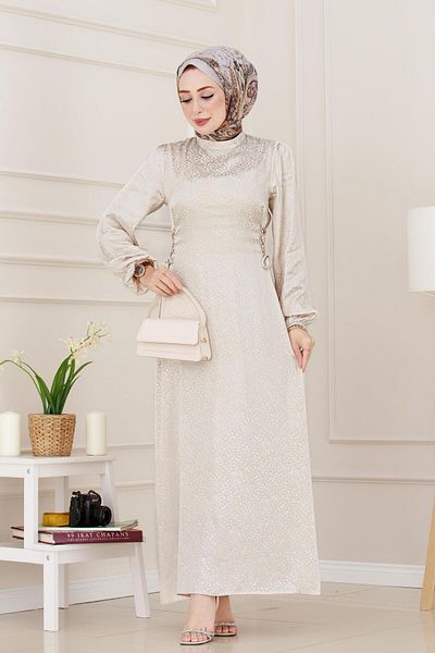Sevitli Rochie de seara din satin cu sireturi laterale Banu-Bej