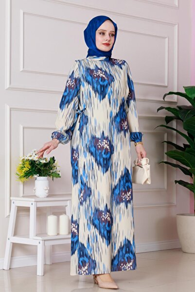 Sevitli Φόρεμα Sofia με μοτίβο με δεμένο πλάι-Μπλε