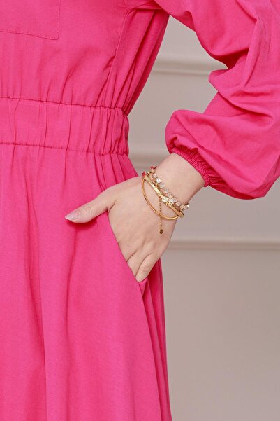 Sevitli Λεπτομερές φόρεμα με λάστιχο στη μέση ροζ γιασεμί